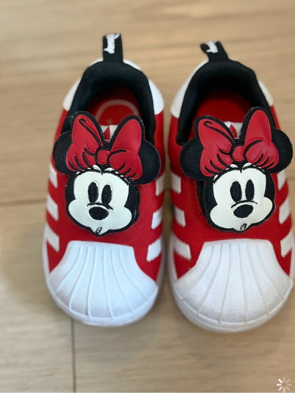adidas Kids Red and White Minnie Mouse Slip-On Sneakers
